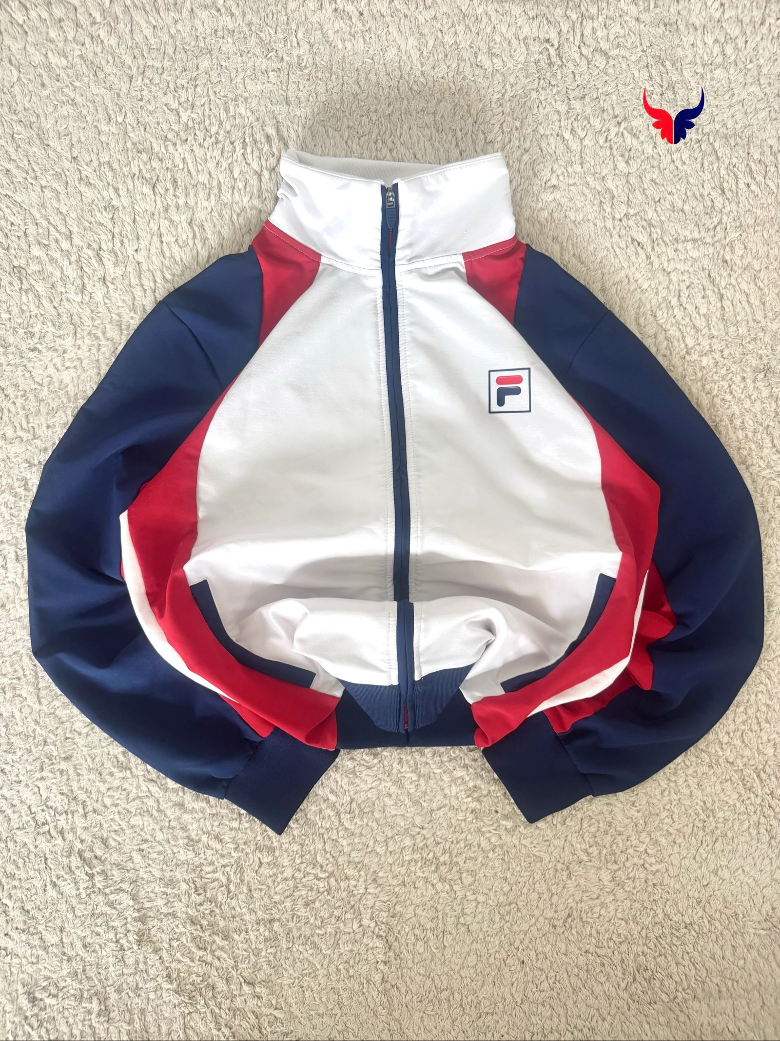 FILA Track Jacket Zip Up White Red Blue Sports Jacket Y2K Retro Streetwear S